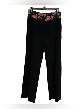 Elevenses Black Wide-Leg Trousers with Pink Floral Waistband